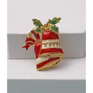 Red Enamel Christmas Bells Pin Brooch VP40